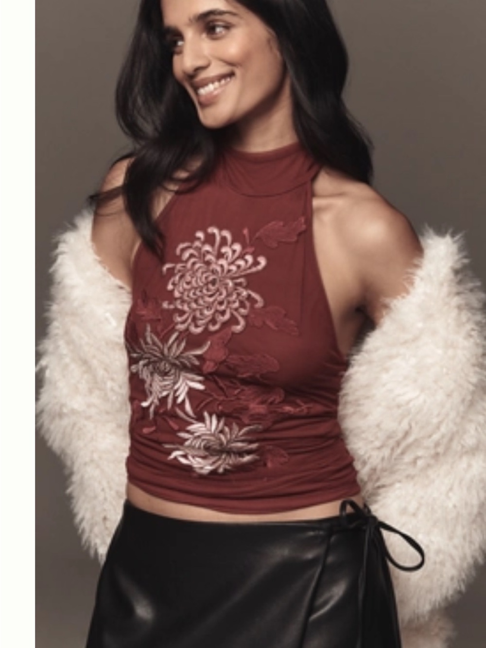 Anthropologie NWT Embroidered Mock Neck open back sleeveless top